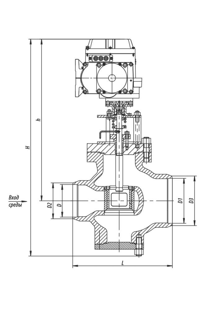 Регулирующий клапан с электроприводом на схеме